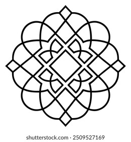 A geometric ornament design with interlocking squares and circles creates a balanced pattern.