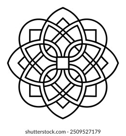 A geometric ornament design with interlocking squares and circles creates a balanced pattern.