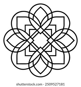 A geometric ornament design with interlocking squares and circles creates a balanced pattern.