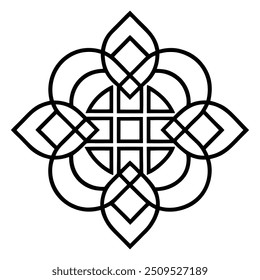 A geometric ornament design with interlocking squares and circles creates a balanced pattern.