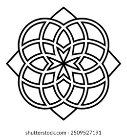 A geometric ornament design with interlocking squares and circles creates a balanced pattern.