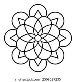 A geometric ornament design with interlocking squares and circles creates a balanced pattern.