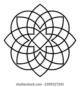 A geometric ornament design with interlocking squares and circles creates a balanced pattern.