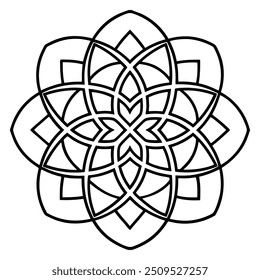 Um desenho de ornamento geométrico com quadrados e círculos entrelaçados cria um padrão balanceado.