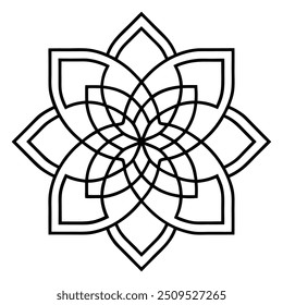 Ein geometrisches Ornament-Design mit ineinandergreifenden Quadraten und Kreisen erzeugt ein ausgewogenes Muster.