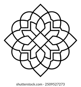 A geometric ornament design with interlocking squares and circles creates a balanced pattern.