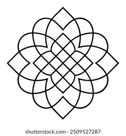 A geometric ornament design with interlocking squares and circles creates a balanced pattern.
