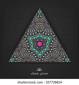 Geometric ornament, design modern triangle card. Vector mystery dark pattern. Modern stylish texture. Contemporary graphic design.
