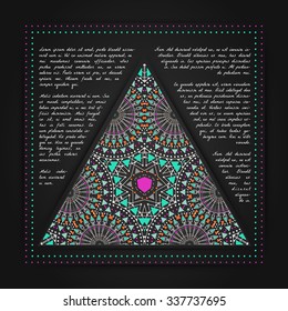 Geometric ornament, design modern triangle card. Vector mystery dark pattern. Modern stylish texture. Contemporary graphic design.