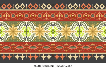 Geometric Ornament Ethnic Floral style border design handmade artwork pattern For Digital Textile Suits And Sarees Prints