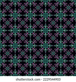 Geometric ornament ethnic indian embroidery seamless pattern. Decorative vintage background print. Traditional folk wrapping design. Vector ukrainian embroidery tissue motif. Tribal ornament.