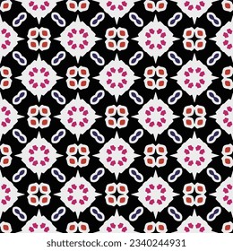 Geometric ornament in ethnic style.Abstract seamless pattern with squares,floral shapes, repeat tiles.Repeat design for fashion, textile design,  on wall paper, wrapping paper, fabrics and home decor.