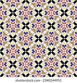 Geometric ornament in ethnic style.Abstract seamless pattern with squares,floral shapes, repeat tiles.Repeat design for fashion, textile design,  on wall paper, wrapping paper, fabrics and home decor.