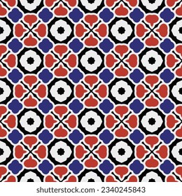 Geometric ornament in ethnic style.Abstract seamless pattern with squares,floral shapes, repeat tiles.Repeat design for fashion, textile design,  on wall paper, wrapping paper, fabrics and home decor.