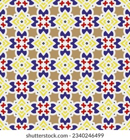 Geometric ornament in ethnic style.Abstract seamless pattern with squares,floral shapes, repeat tiles.Repeat design for fashion, textile design,  on wall paper, wrapping paper, fabrics and home decor.