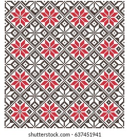 Geometric Ornament of of Flowers, Cross-stitch, Vector Illustration
