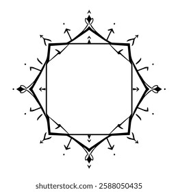 Geometric Ornament Frame: Black and White Abstract Art Design. Perfect for invitations, cards, and decorative projects. A stylish vector graphic with a vintage aesthetic.