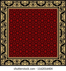 Geometric ornament with frame, border. Art-deco background. Bandanna, shawl, scarf, tablecloth design.