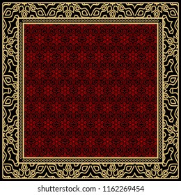 Geometric ornament with frame, border. Art-deco background. Bandanna, shawl, scarf, tablecloth design.