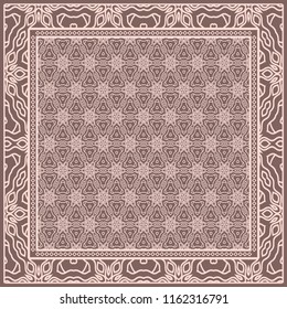 Geometric ornament with frame, border. Art-deco background. Bandanna, shawl, scarf, tablecloth design.