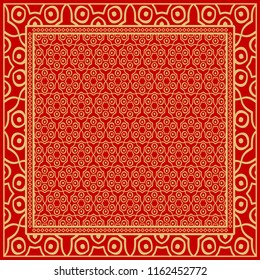 Geometric ornament with frame, border. Art-deco background. Bandanna, shawl, scarf, tablecloth design.
