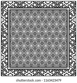 Geometric ornament with frame, border. Art-deco background. Bandanna, shawl, scarf, tablecloth design.