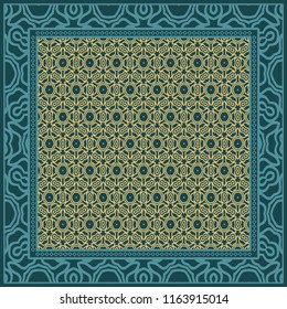 Geometric ornament with frame, border. Art-deco background. Bandanna, shawl, scarf, tablecloth design.