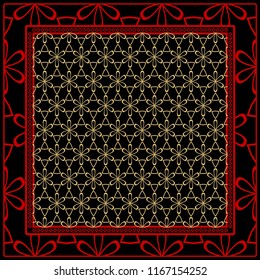 Geometric ornament with frame, border. Art-deco background. Bandanna, shawl, scarf, tablecloth design