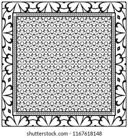 Geometric ornament with frame, border. Art-deco background. Bandanna, shawl, scarf, tablecloth design