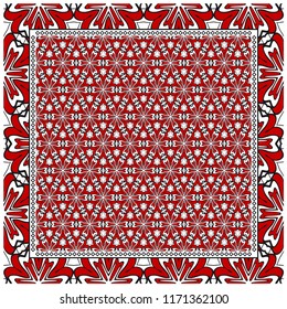 Geometric ornament with frame, border. Art-deco background. Bandanna, shawl, scarf, tablecloth design.
