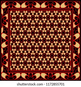 Geometric ornament with frame, border. Art-deco background. Bandanna, shawl, scarf, tablecloth design.