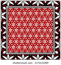 Geometric ornament with frame, border. Art-deco background. Bandanna, shawl, scarf, tablecloth design.