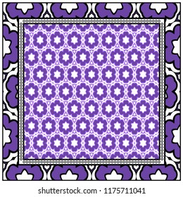 Geometric ornament with frame, border. Art-deco background. Bandanna, shawl, scarf, tablecloth design.