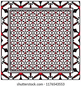 Geometric ornament with frame, border. Art-deco background. Bandanna, shawl, scarf, tablecloth design.