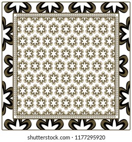 Geometric ornament with frame, border. Art-deco background. Bandanna, shawl, scarf, tablecloth design.