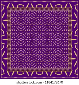 Geometric ornament with frame, border. Art-deco background. Bandanna, shawl, scarf, tablecloth design