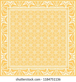 Geometric ornament with frame, border. Art-deco background. Bandanna, shawl, scarf, tablecloth design