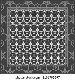 Geometric ornament with frame, border. Art-deco background. Bandanna, shawl, scarf, tablecloth design