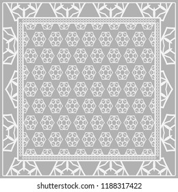 Geometric ornament with frame, border. Art-deco background. Bandanna, shawl, scarf, tablecloth design