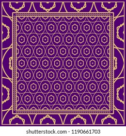 Geometric ornament with frame, border. Art-deco background. Bandanna, shawl, scarf, tablecloth design