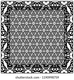 Geometric ornament with frame, border. Art-deco background. Bandanna, shawl, scarf, tablecloth design