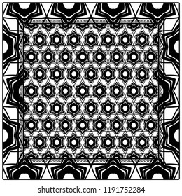 Geometric ornament with frame, border. Art-deco background. Bandanna, shawl, scarf, tablecloth design