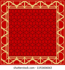 Geometric ornament with frame, border. Art-deco background. Bandanna, shawl, scarf, tablecloth design