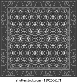 Geometric ornament with frame, border. Art-deco background. Bandanna, shawl, scarf, tablecloth design