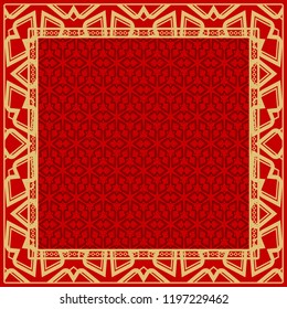 Geometric ornament with frame, border. Art-deco background. Bandanna, shawl, scarf, tablecloth design