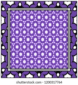 Geometric ornament with frame, border. Art-deco background. Bandanna, shawl, scarf, tablecloth design.