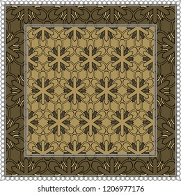 Geometric ornament with frame, border. Art-deco background. Bandanna, shawl, scarf, tablecloth design.