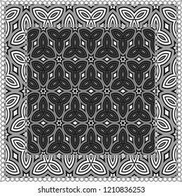 Geometric ornament with frame, border. Art-deco background. Bandanna, shawl, scarf, tablecloth design.