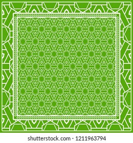 Geometric ornament with frame, border. Art-deco background. Bandanna, shawl, scarf, tablecloth design