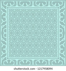 Geometric ornament with frame, border. Art-deco background. Bandanna, shawl, scarf, tablecloth design